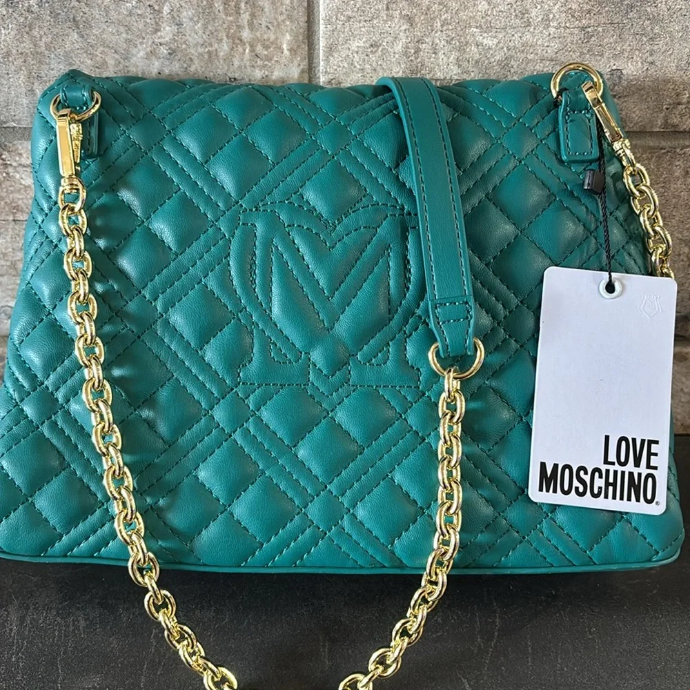 NWT Love Moschino Teal Quilted Women's Bag - Picture 2 of 9